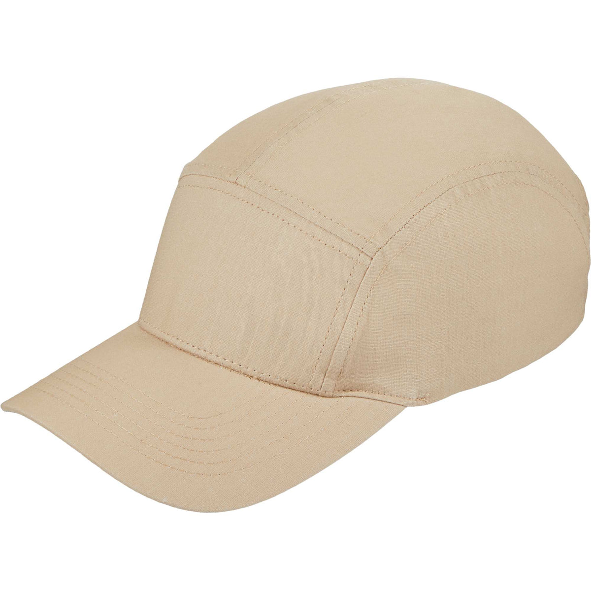 Five Panel Cap in Recycled Cotton Ripstop Transfer - Desert Khaki - Left Angle