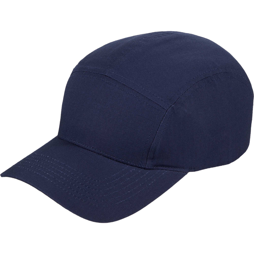 Five Panel Cap in Recycled Cotton Ripstop Transfer - Vintage Navy - Left Angle