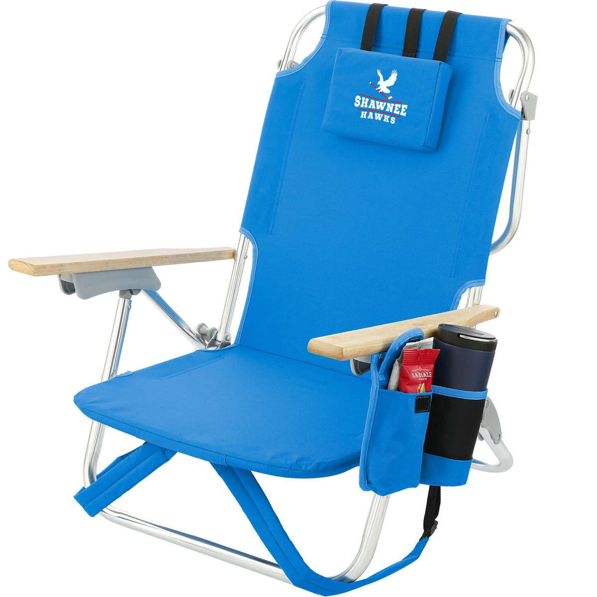 Five Position Beach Chair with Beech Armrests Transfer - Royal - Left Angle