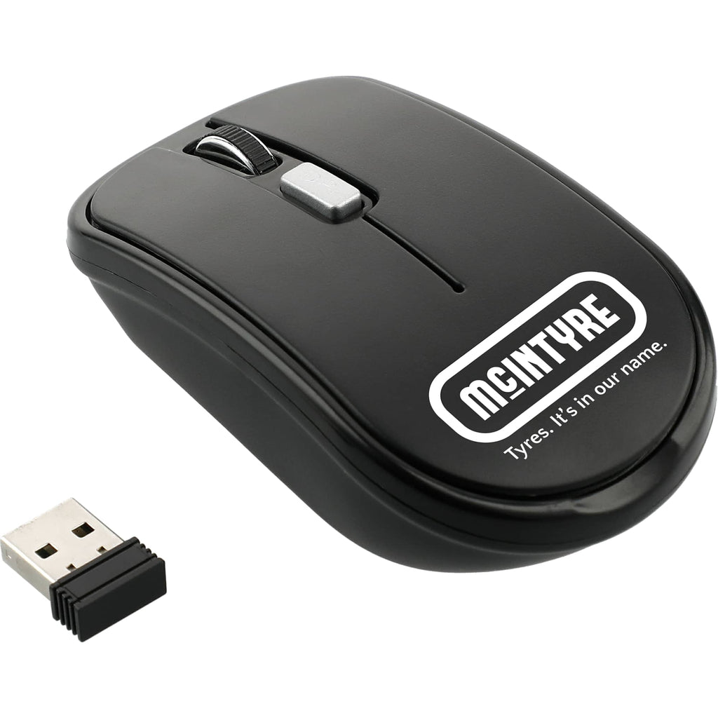 Flash Portable Wireless Mouse with Nano Receiver - Black - Right Angle