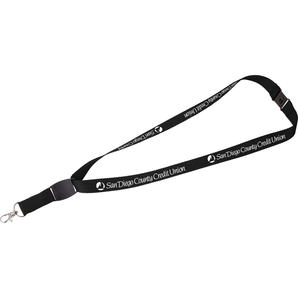 Flat Panel Polyester Lanyard, 18 Inches - Black - Front