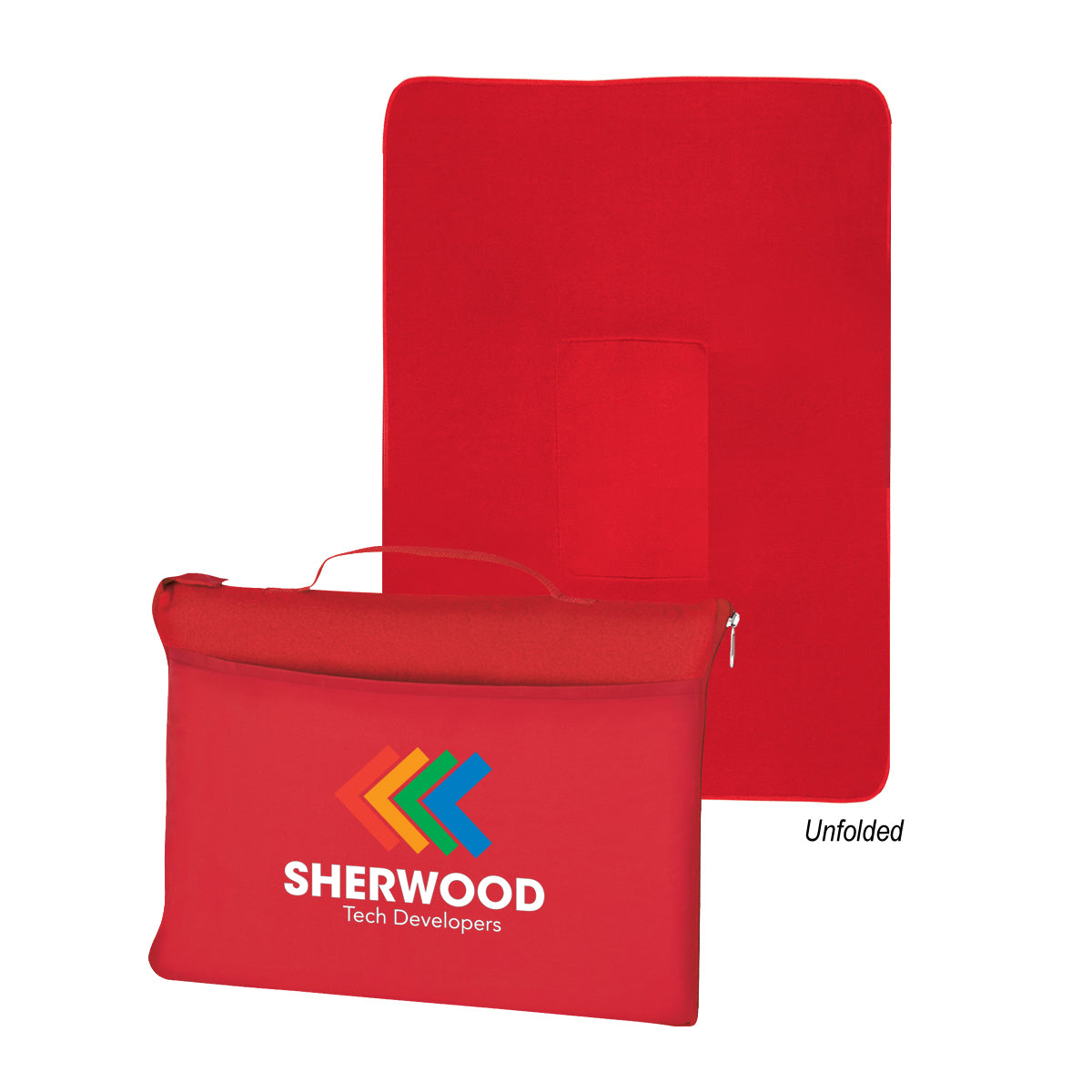 Fleece Travel Blanket in Recycled PET Embroidery - Red - Colorbrite