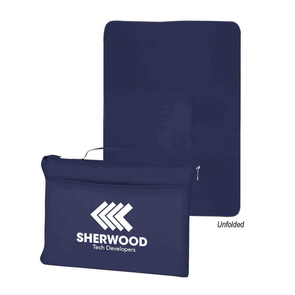Fleece Travel Blanket in Recycled PET - Navy - Silk Screen