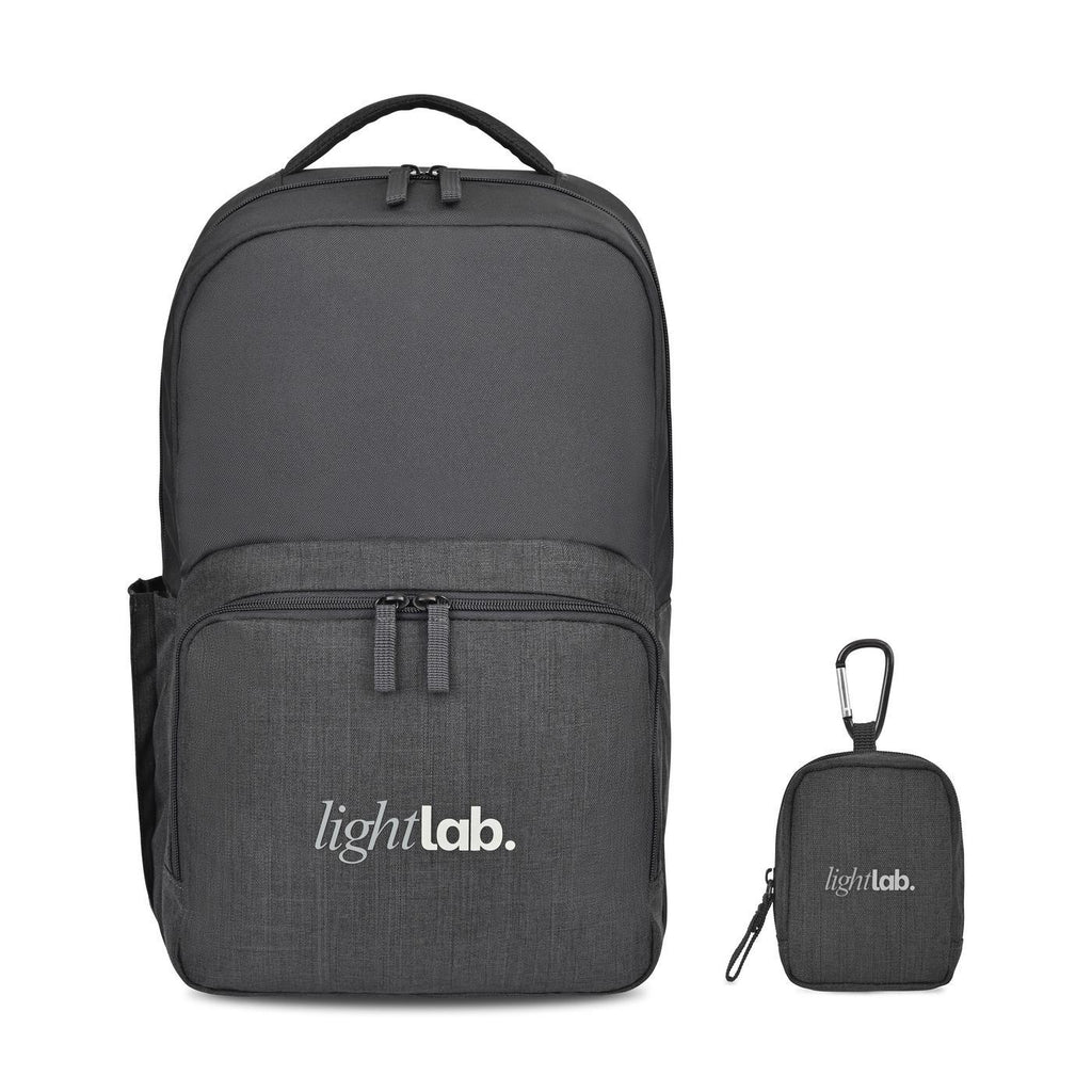 Fletcher Recycled Laptop Backpack with Mini Pouch Charm Embroidery - Black Sand - View 1