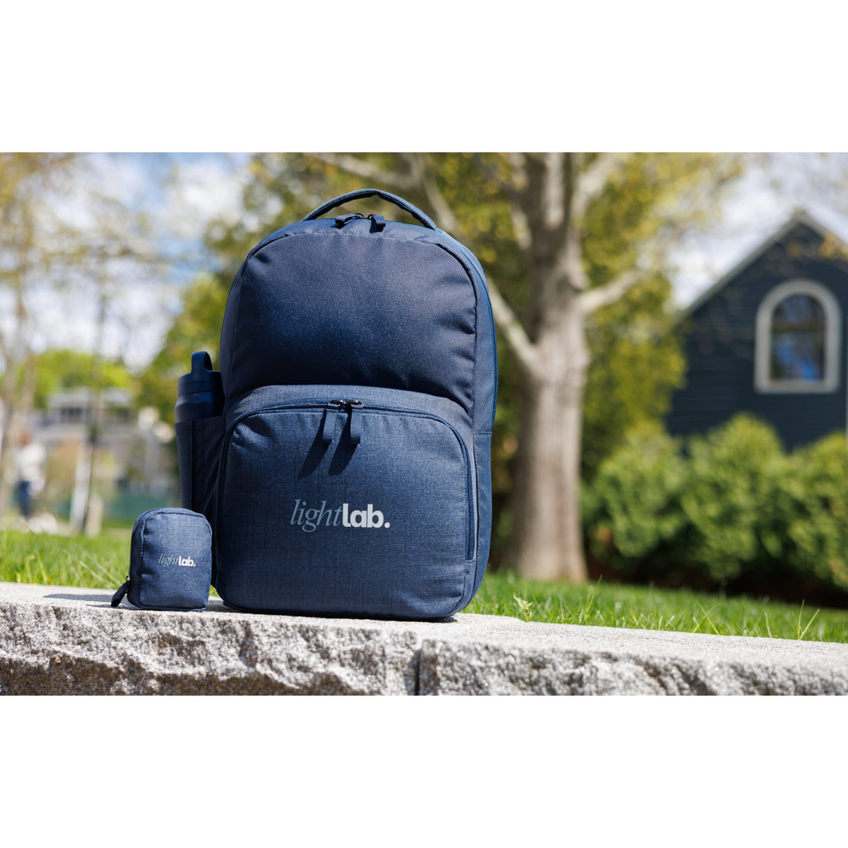 Fletcher Recycled Laptop Backpack with Mini Pouch Charm Embroidery - Navy Heather - View 4