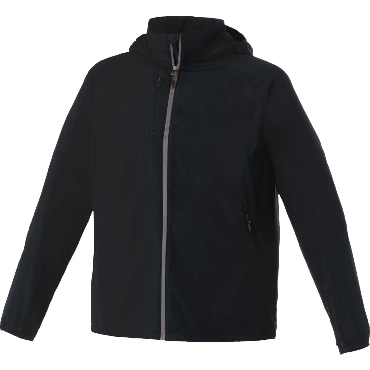 Flint Water Resistant Jacket with Roll-Away Hood for Men Debossing - Black - Back Flat 2