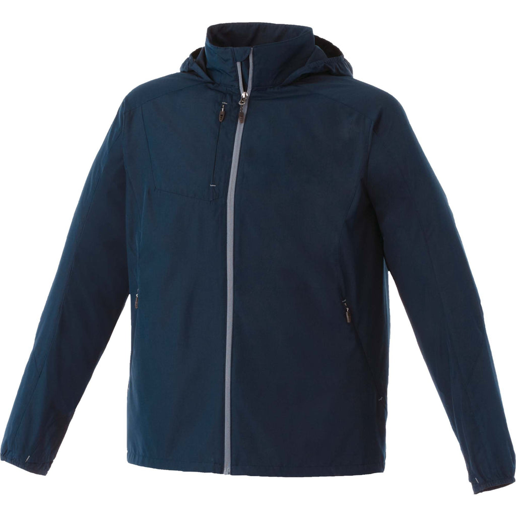 Flint Water Resistant Jacket with Roll-Away Hood for Men Debossing - Navy - Front Flat