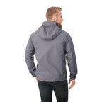 Flint Water Resistant Jacket with Roll-Away Hood for Men Debossing - Steel Grey - Back On Model