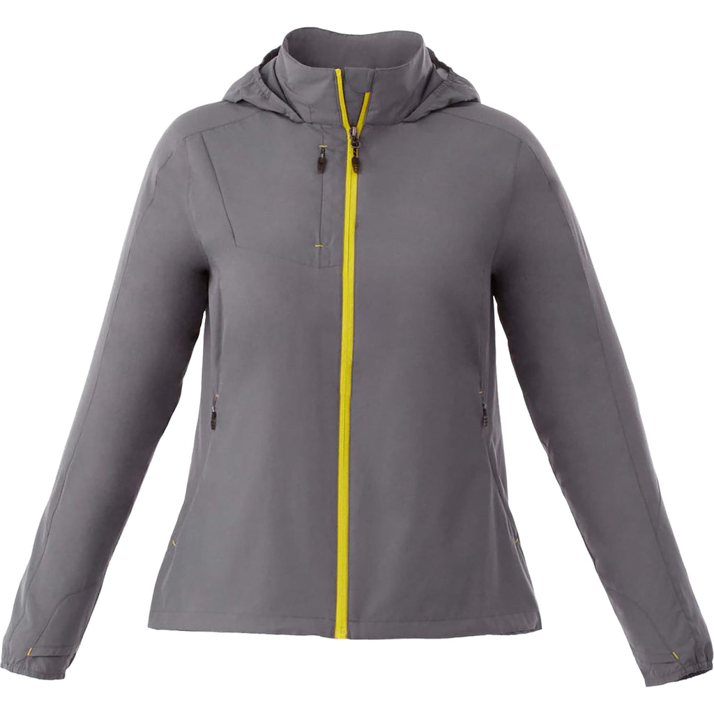 Flint Water Resistant Jacket with Roll-Away Hood for Women Embroidery - Steel Grey - Front