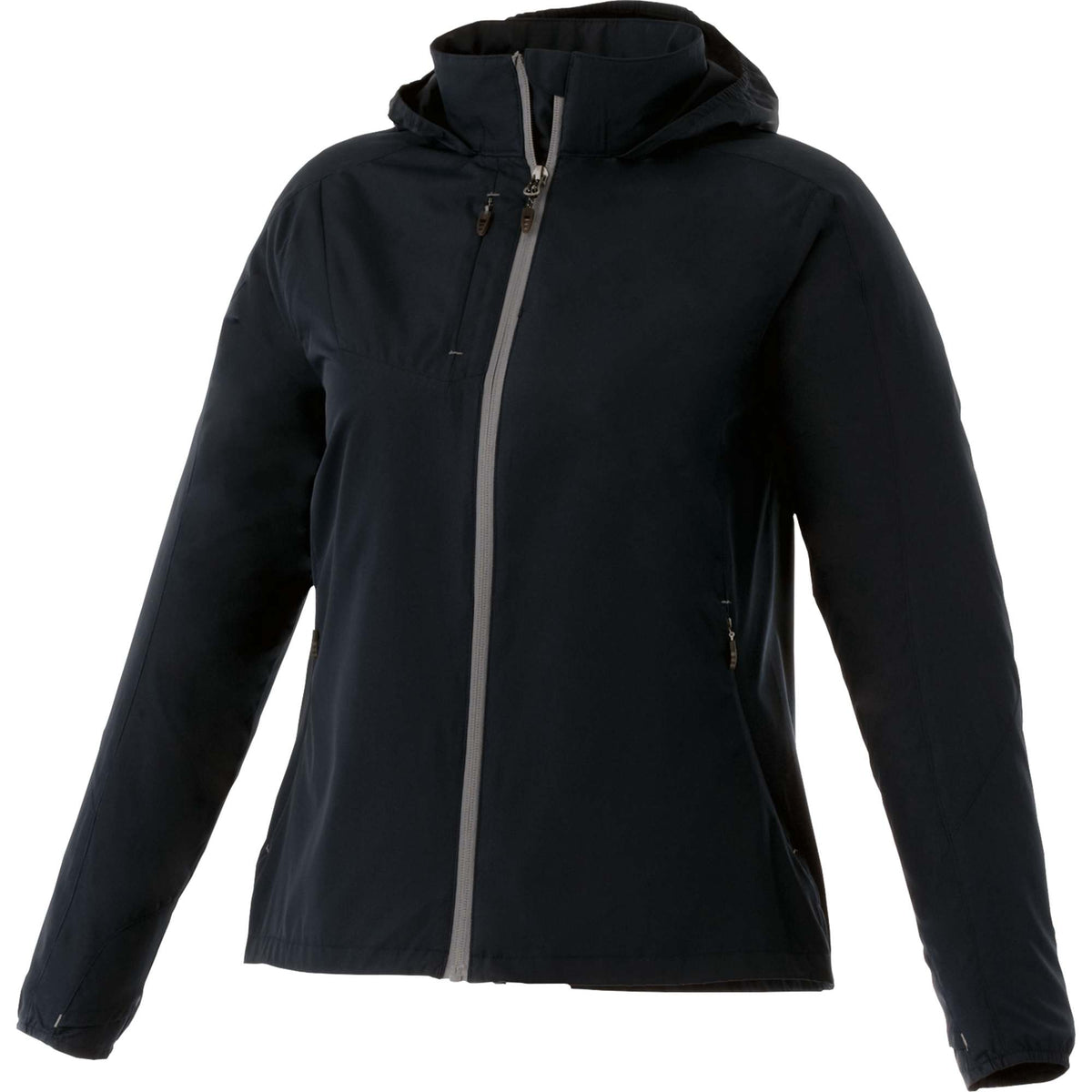 Flint Water Resistant Jacket with Roll-Away Hood for Women Transfer - Black - Front Flat
