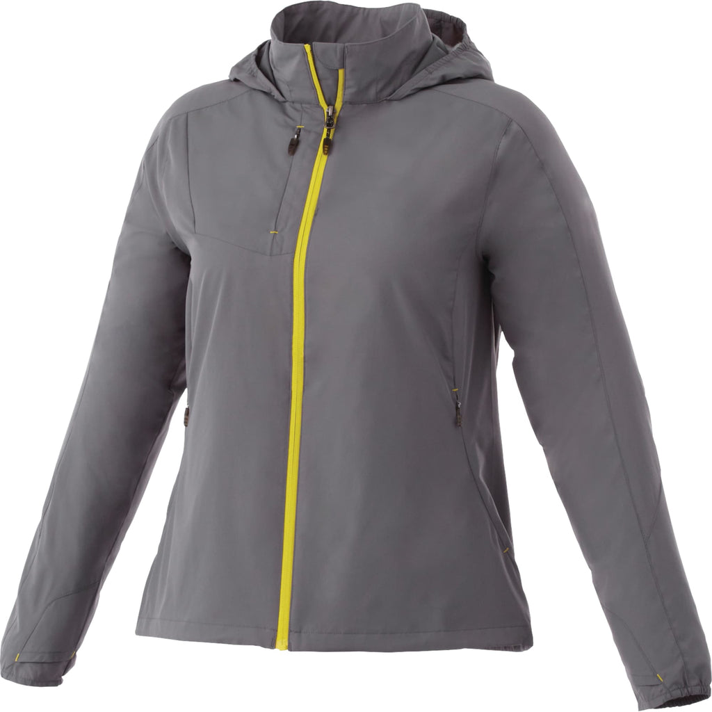 Flint Water Resistant Jacket with Roll-Away Hood for Women Transfer - Steel Grey - Front Flat