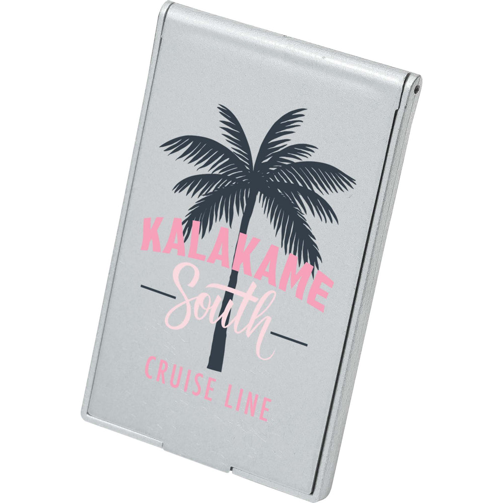 Flip Top Pocket Mirror that Stands Up Full Color - Silver - Front