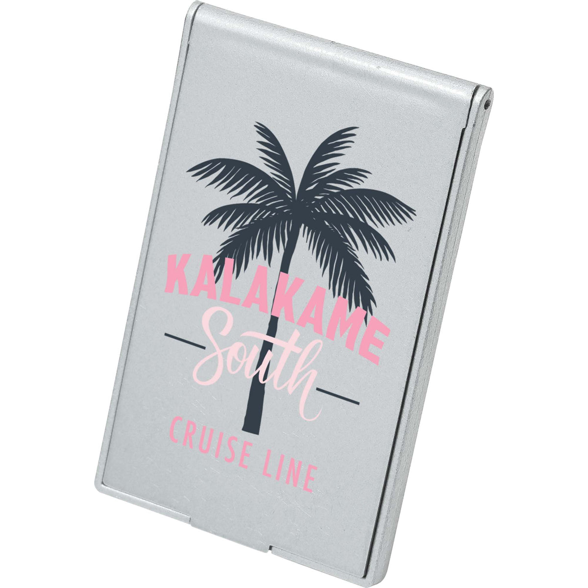 Flip Top Pocket Mirror that Stands Up Full Color - Silver - Front