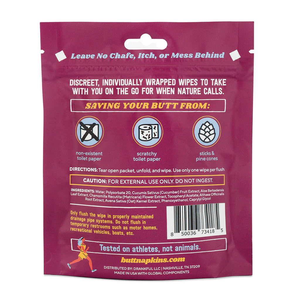 Flushable Wipes, Butt Napkins - Pink - Back