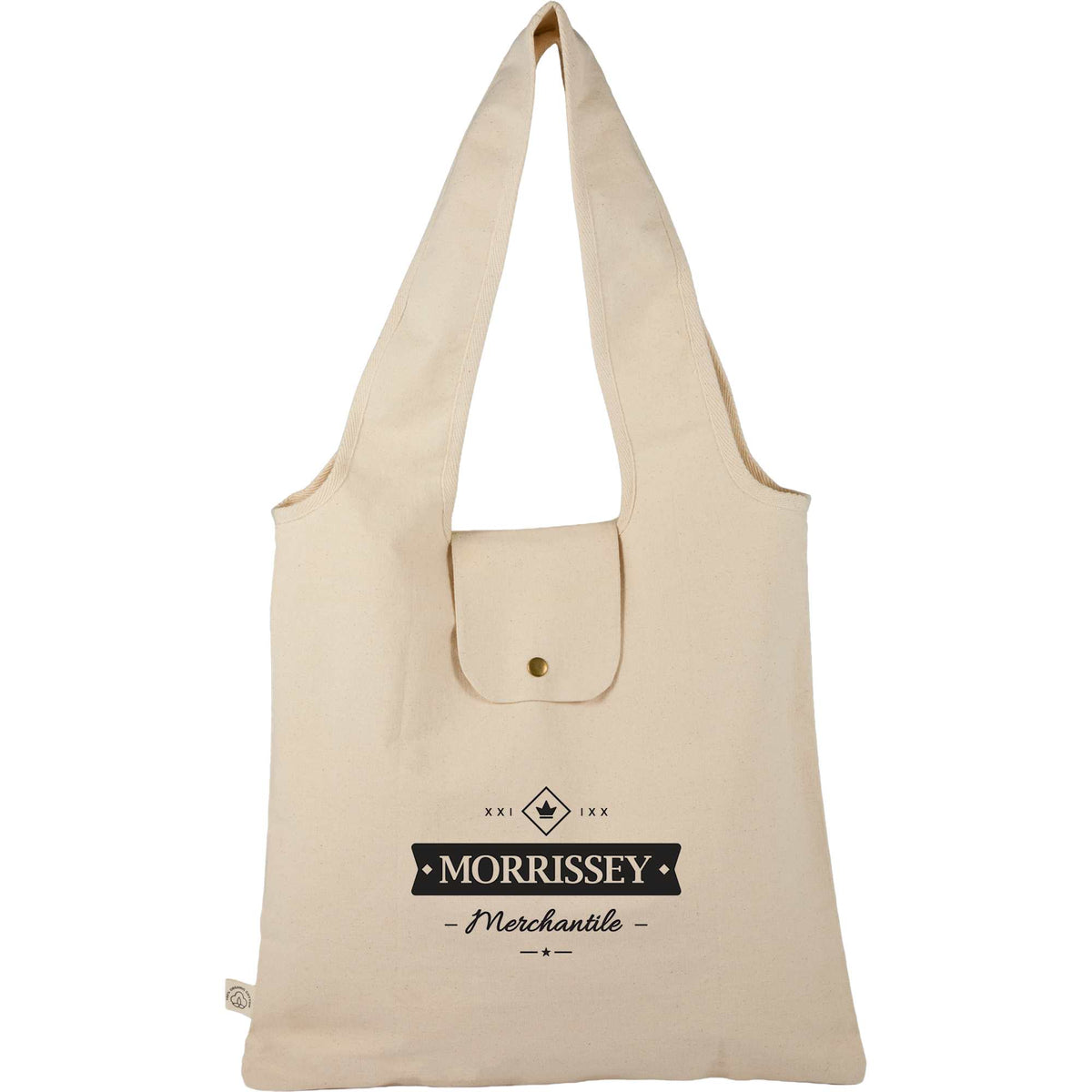 Fold-Away Organic Cotton Tote, 8 oz Full Color - Natural - Front