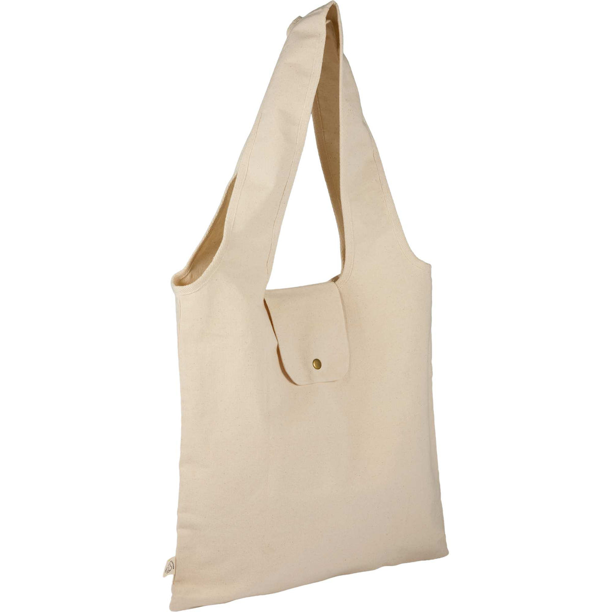 Fold-Away Organic Cotton Tote, 8 oz Full Color - Natural - Right Angle
