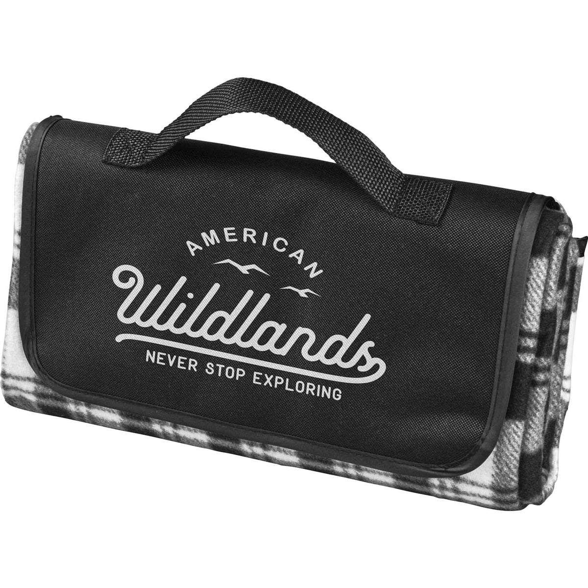 Fold Up Fleece Picnic Blanket with Carry Handle, 47 x 52 Inches - Black - Photo