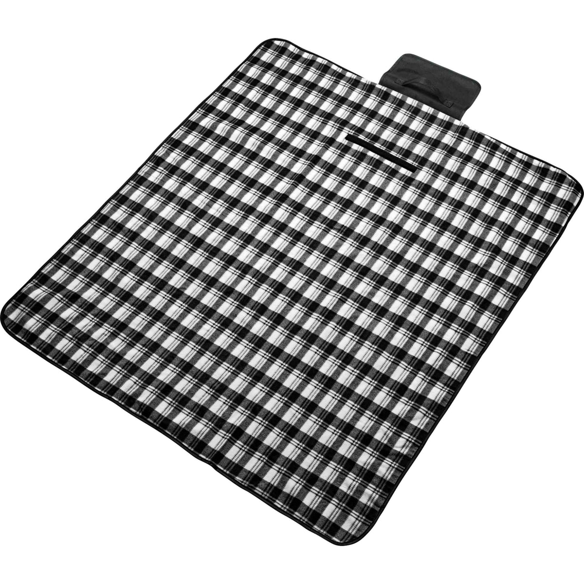 Fold Up Fleece Picnic Blanket with Carry Handle, 47 x 52 Inches Full Color - Black - Photo 2