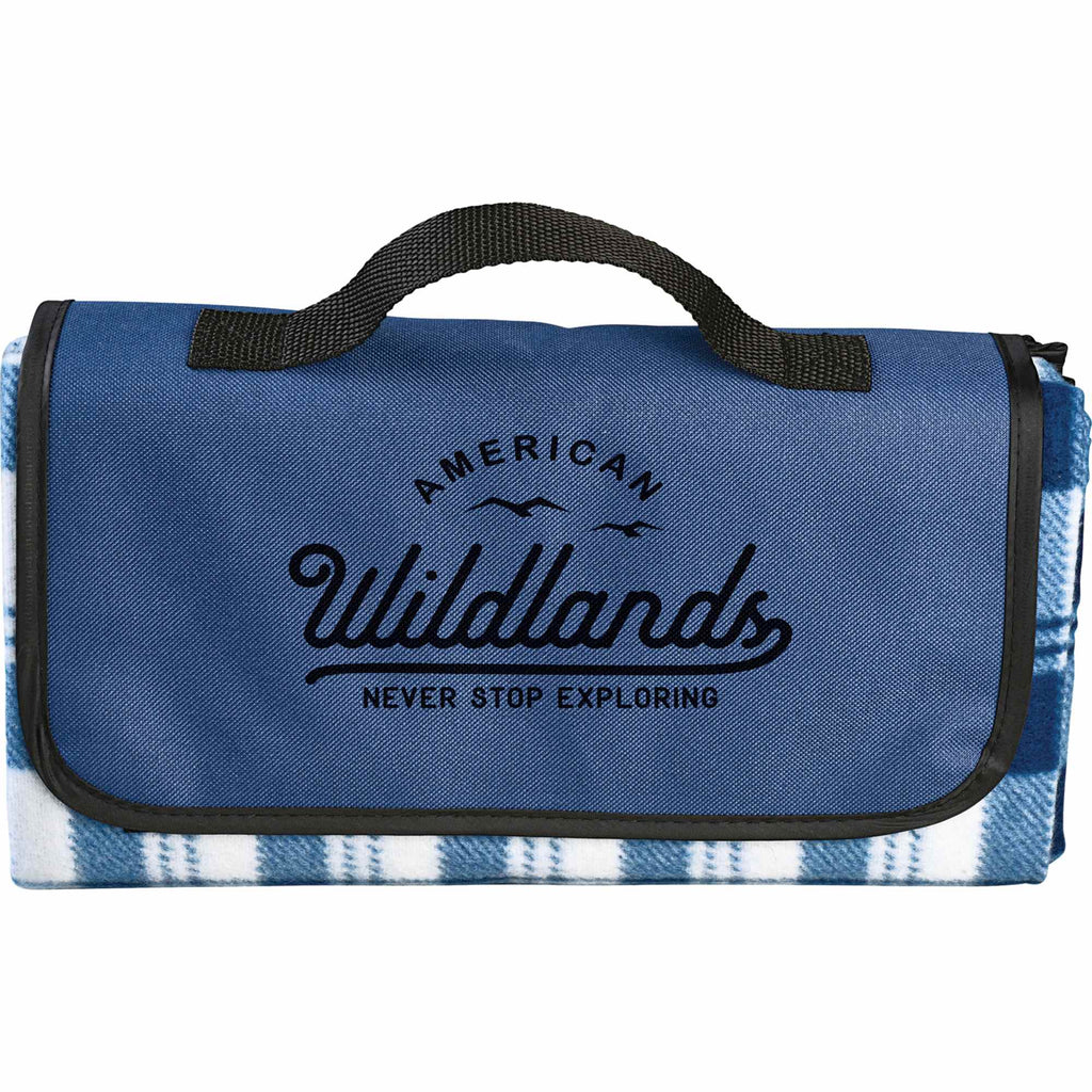Fold Up Fleece Picnic Blanket with Carry Handle, 47 x 52 Inches Full Color - Navy - Front