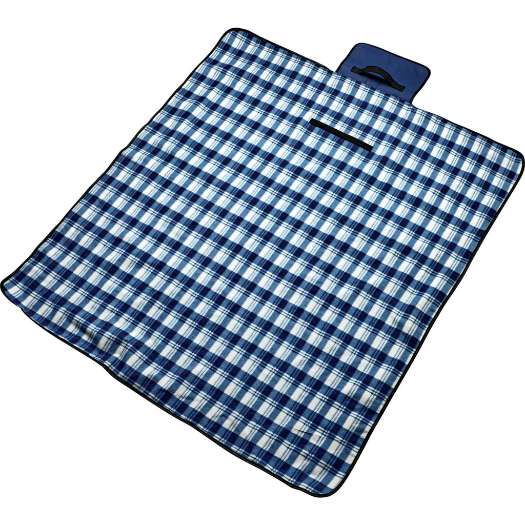 Fold Up Fleece Picnic Blanket with Carry Handle, 47 x 52 Inches Full Color - Navy - Photo 2