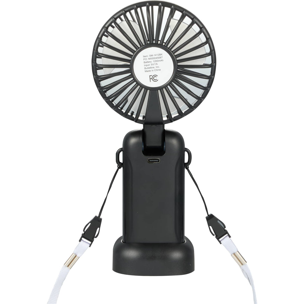 Foldable Rechargeable Personal Fan with Phone Holder Full Color - Black - Back