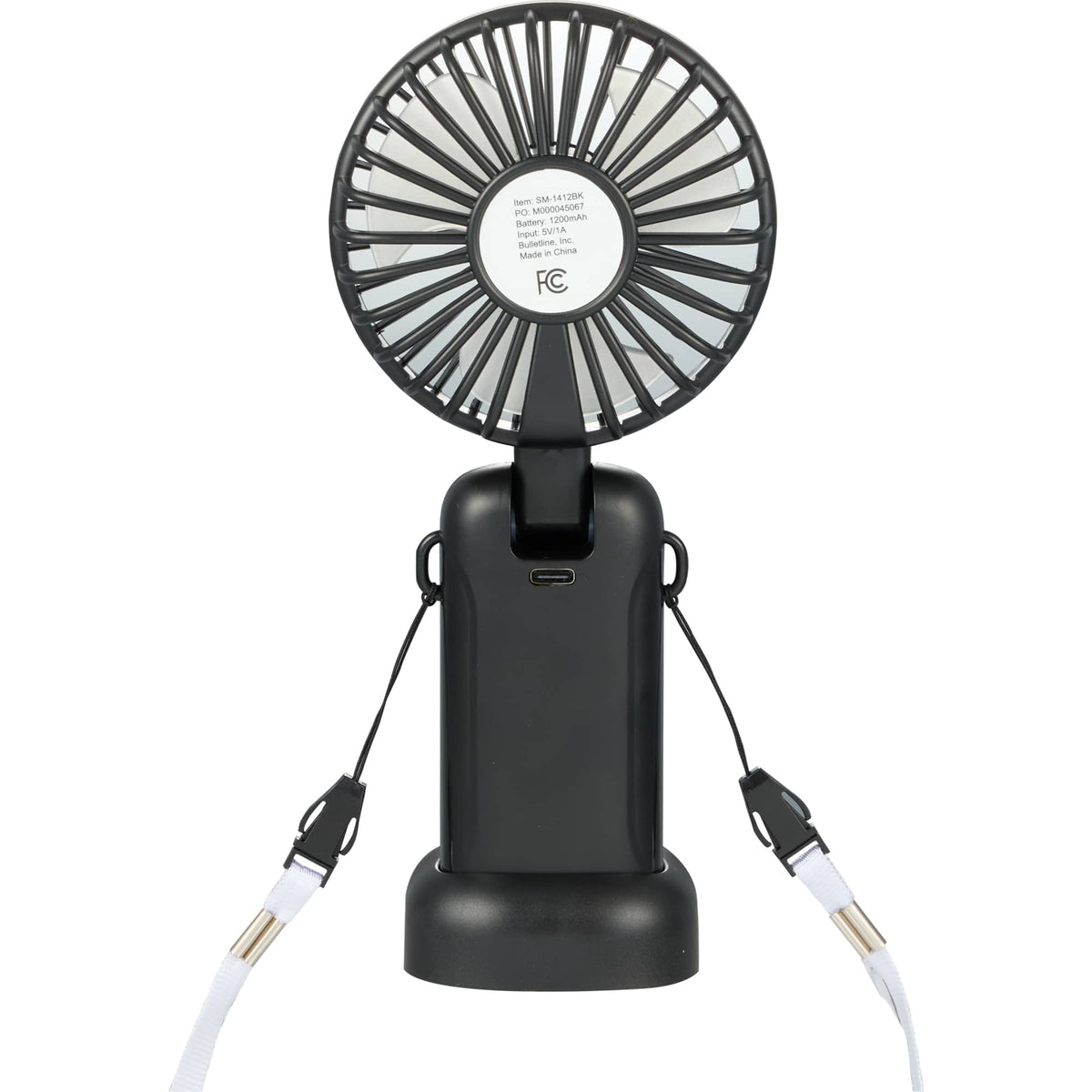 Foldable Rechargeable Personal Fan with Phone Holder Full Color - Black - Back