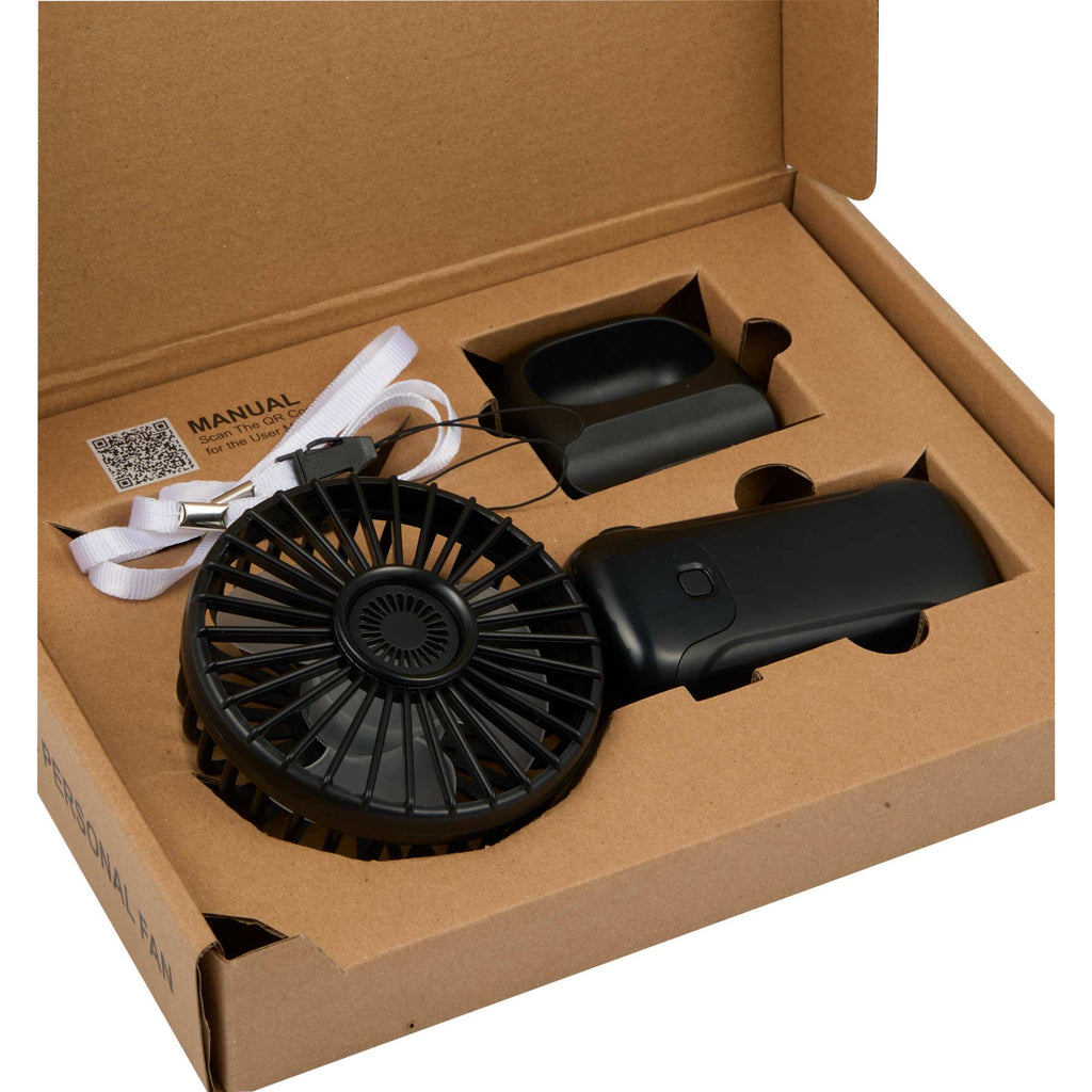 Foldable Rechargeable Personal Fan with Phone Holder Full Color - Black - Inside Packaging