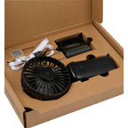 Foldable Rechargeable Personal Fan with Phone Holder Full Color - Black - Inside Packaging