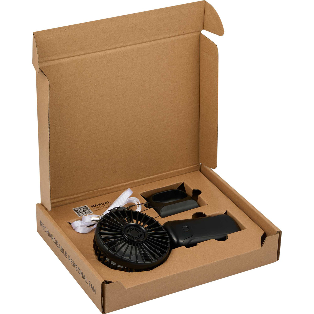 Foldable Rechargeable Personal Fan with Phone Holder Full Color - Black - Open Packaging