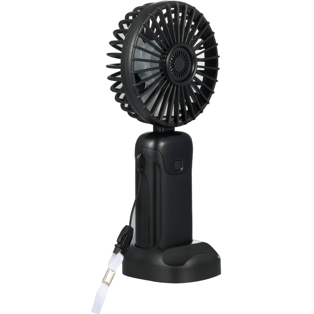 Foldable Rechargeable Personal Fan with Phone Holder Full Color - Black - Right Angle