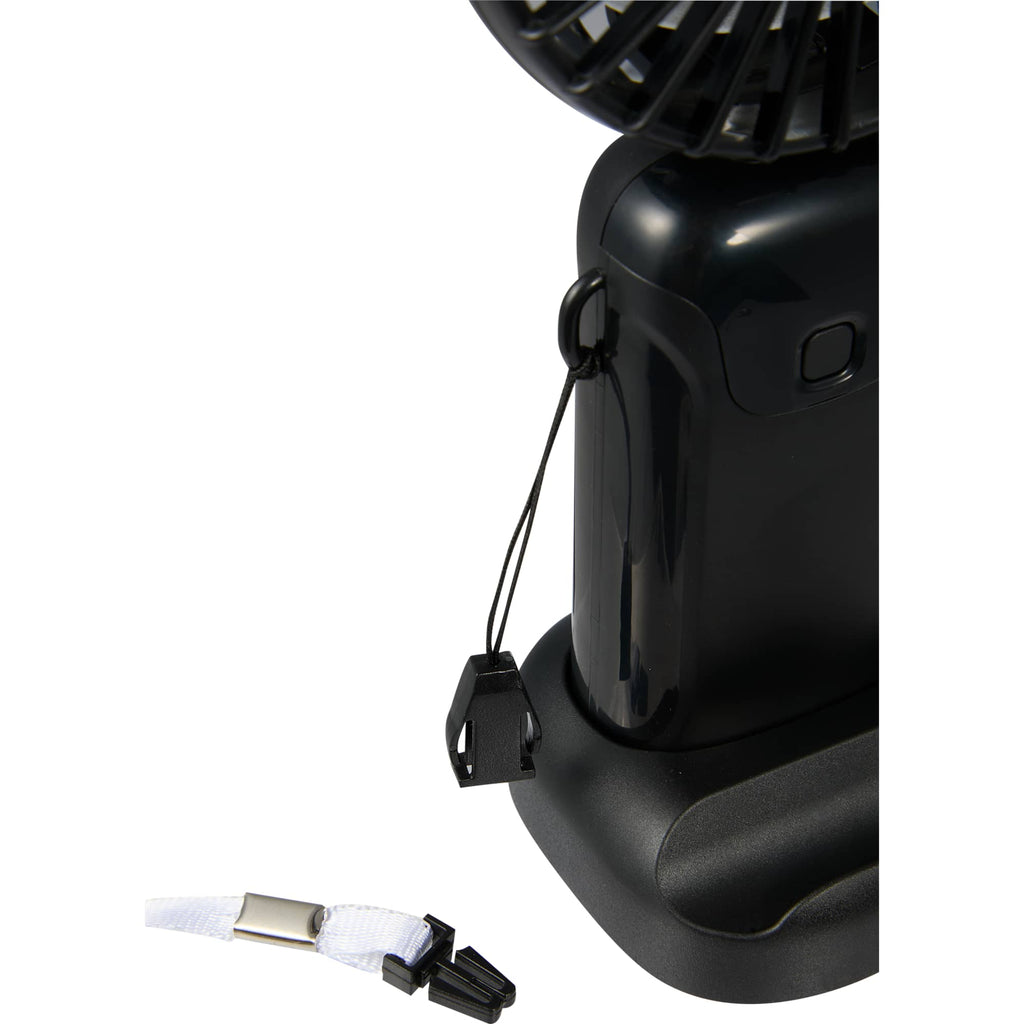 Foldable Rechargeable Personal Fan with Phone Holder Full Color - Black - Strap Latch