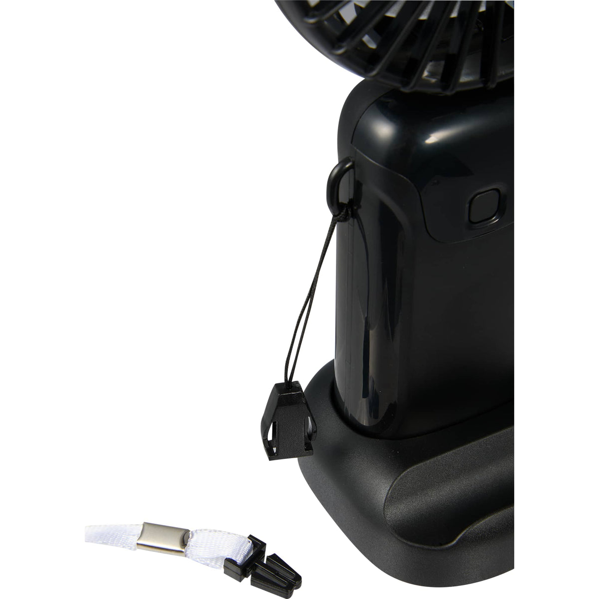 Foldable Rechargeable Personal Fan with Phone Holder Full Color - Black - Strap Latch