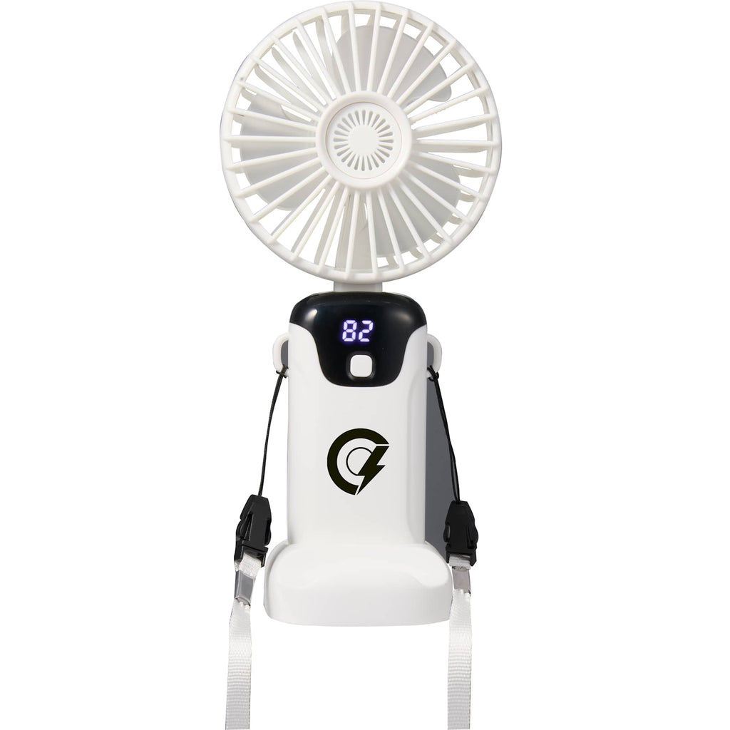 Foldable Rechargeable Personal Fan with Phone Holder Full Color - White - Front 2
