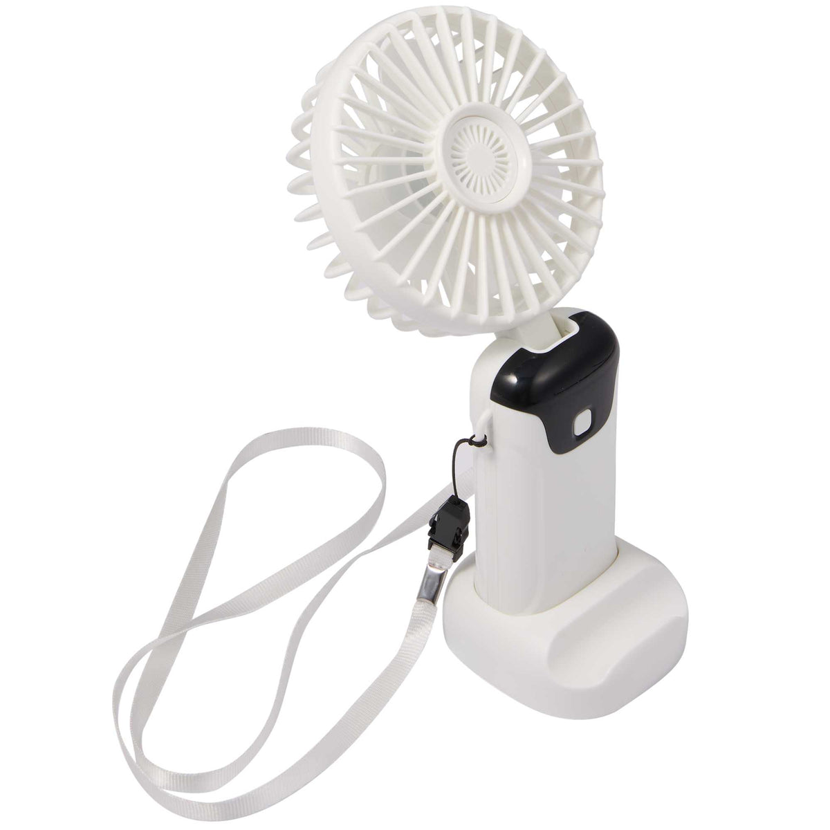Foldable Rechargeable Personal Fan with Phone Holder Full Color - White - Left Angle