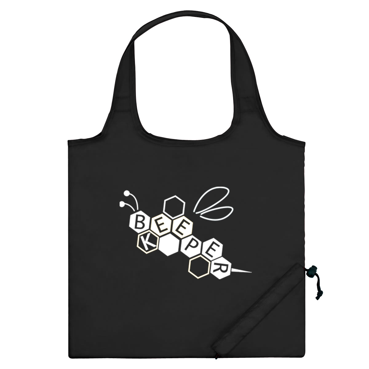 Foldaway Tote Bag, Recycled - Black - Silk Screen