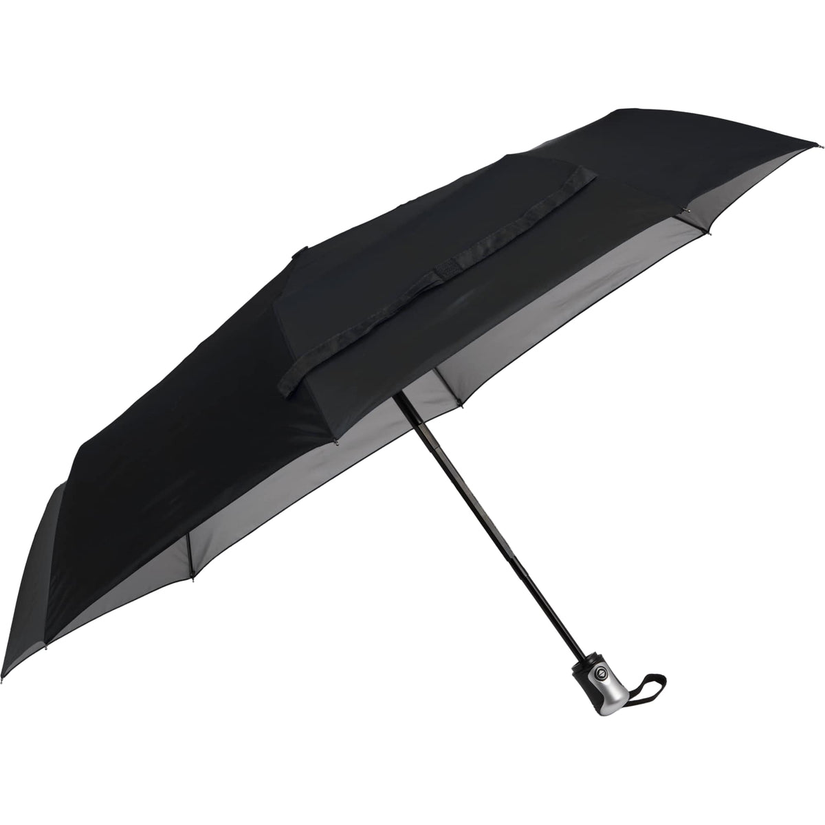 Folding Auto Open and Close Umbrella with Sleeve, 42 Inch Full Color - Silver/Black - Right Angle 2