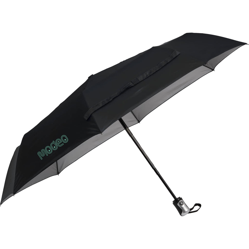 Folding Auto Open and Close Umbrella with Sleeve, 42 Inch - Silver/Black - Right Angle