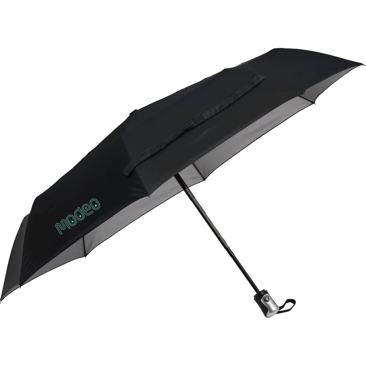Folding Auto Open and Close Umbrella with Sleeve, 42 Inch - Silver/Black - Right Angle
