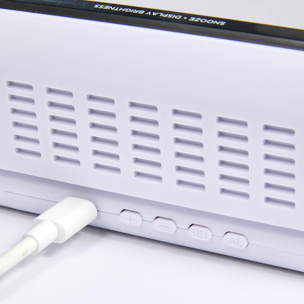 Folding Digital Alarm Clock with 15W Wireless Charger Full Color - White - Detail Buttons