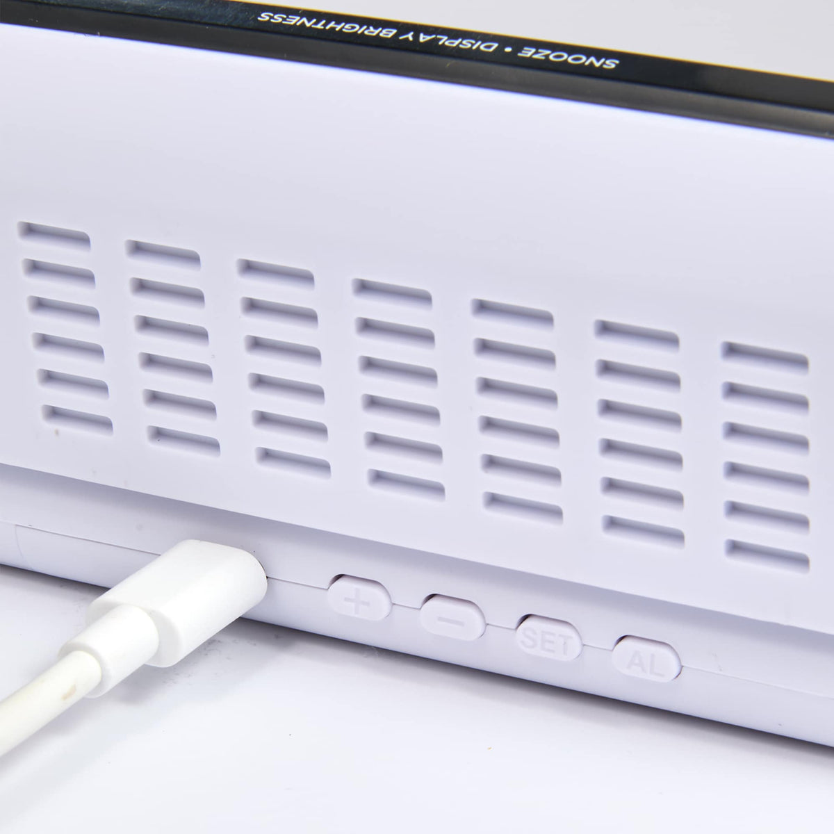 Folding Digital Alarm Clock with 15W Wireless Charger Full Color - White - Detail Buttons