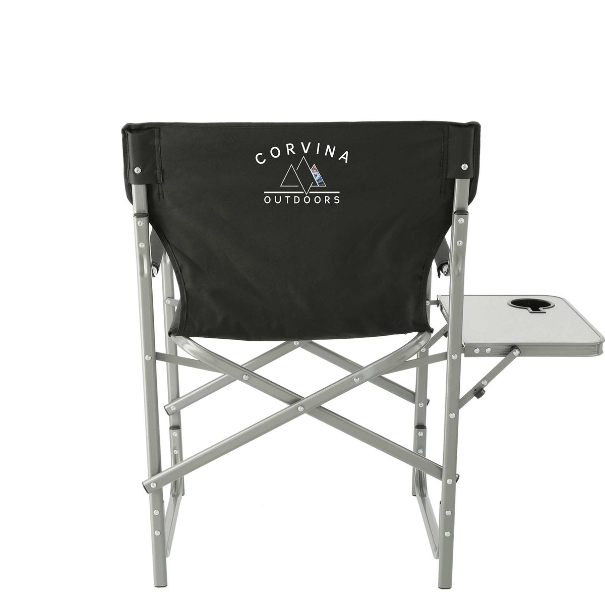 Folding Director's Chair with Side Table, 300 lb Capacity Transfer - Black - Front