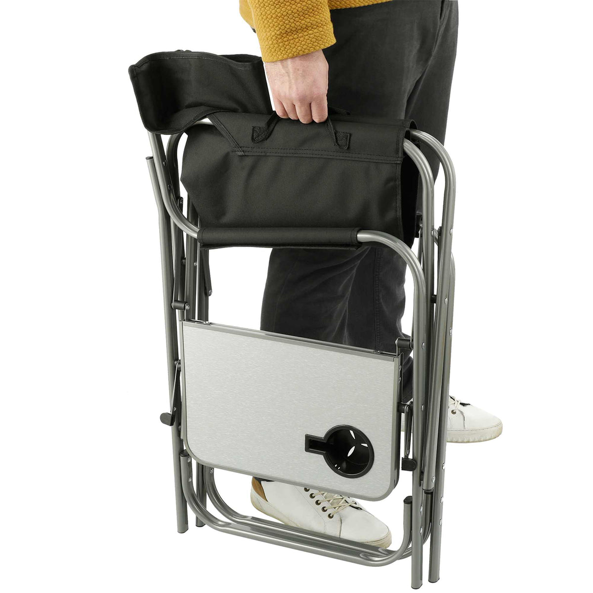 Folding Director's Chair with Side Table, 300 lb Capacity Transfer - Black - Left Angle 2