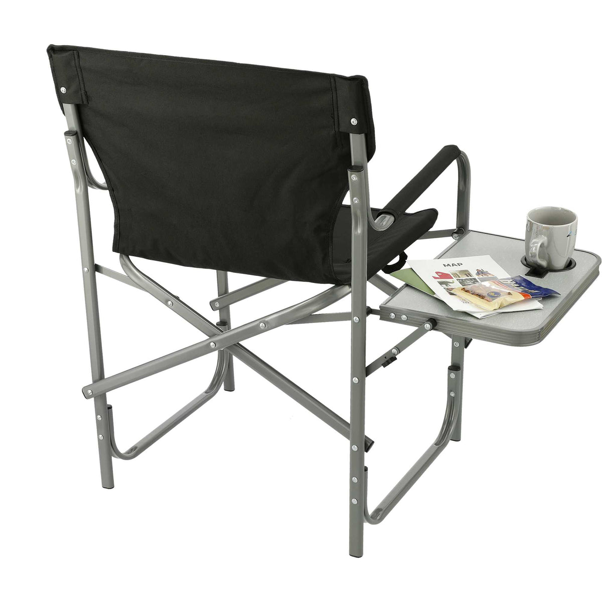 Folding Director's Chair with Side Table, 300 lb Capacity Transfer - Black - Left Angle 3