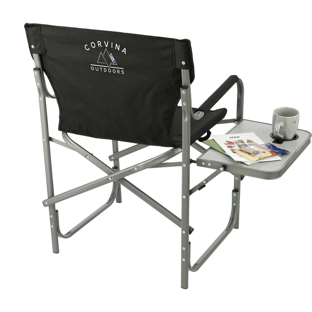 Folding Director's Chair with Side Table, 300 lb Capacity Transfer - Black - Left Angle