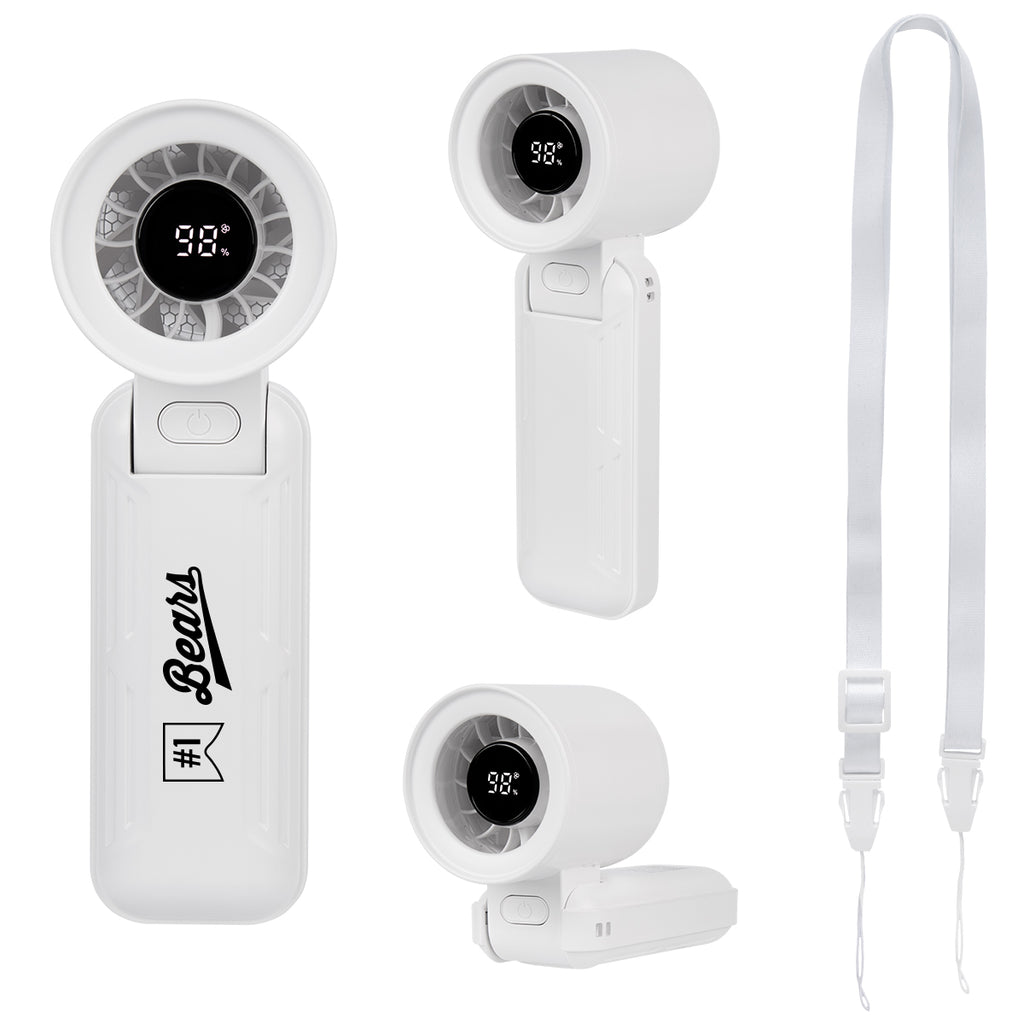 Folding Fan with Digital Display - White - Pad Print