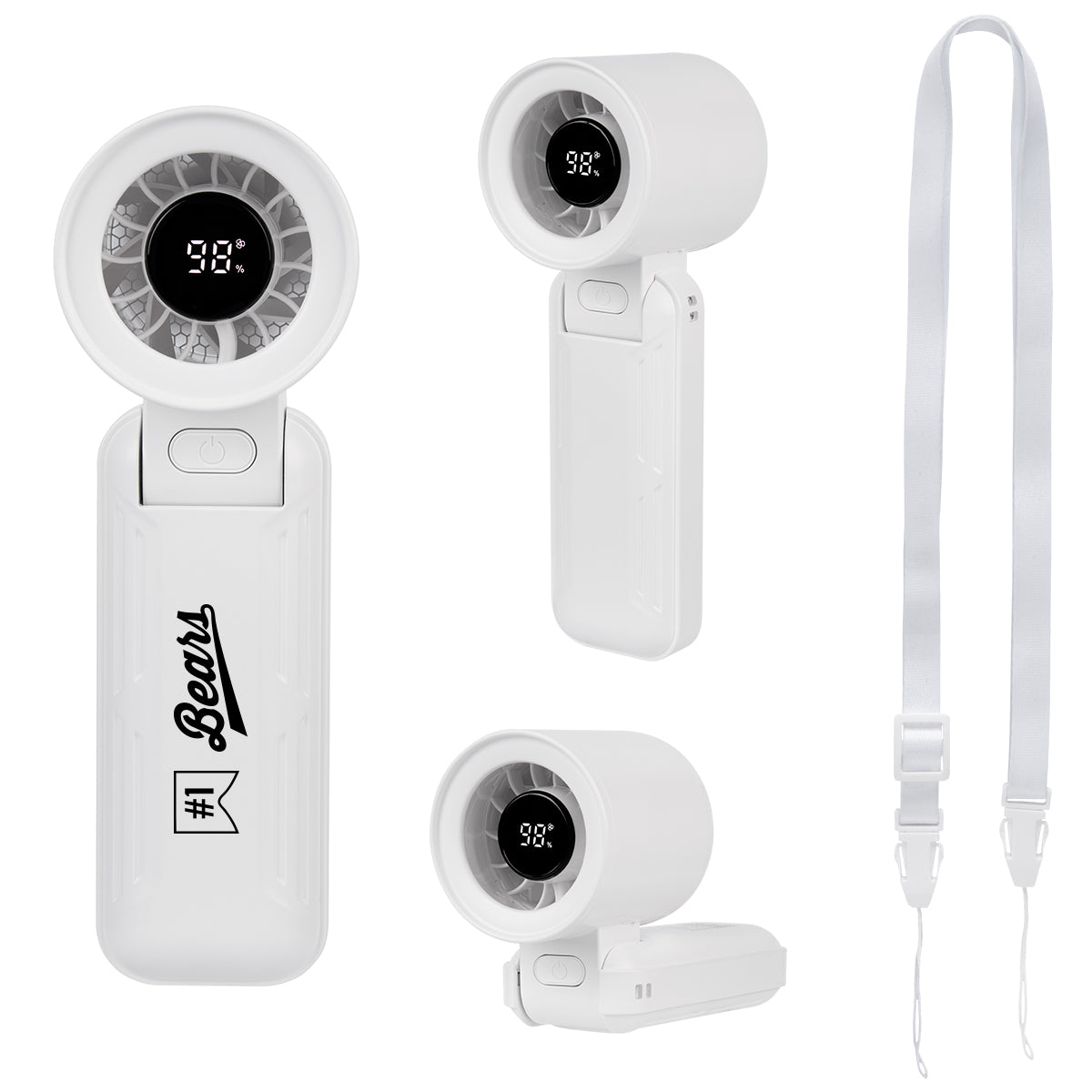 Folding Fan with Digital Display - White - Pad Print
