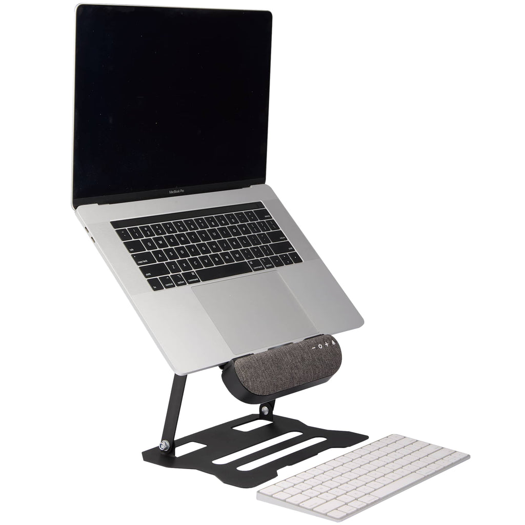 Folding Laptop Stand with Removable Bluetooth Speaker - Black - Right Angle Propped 2