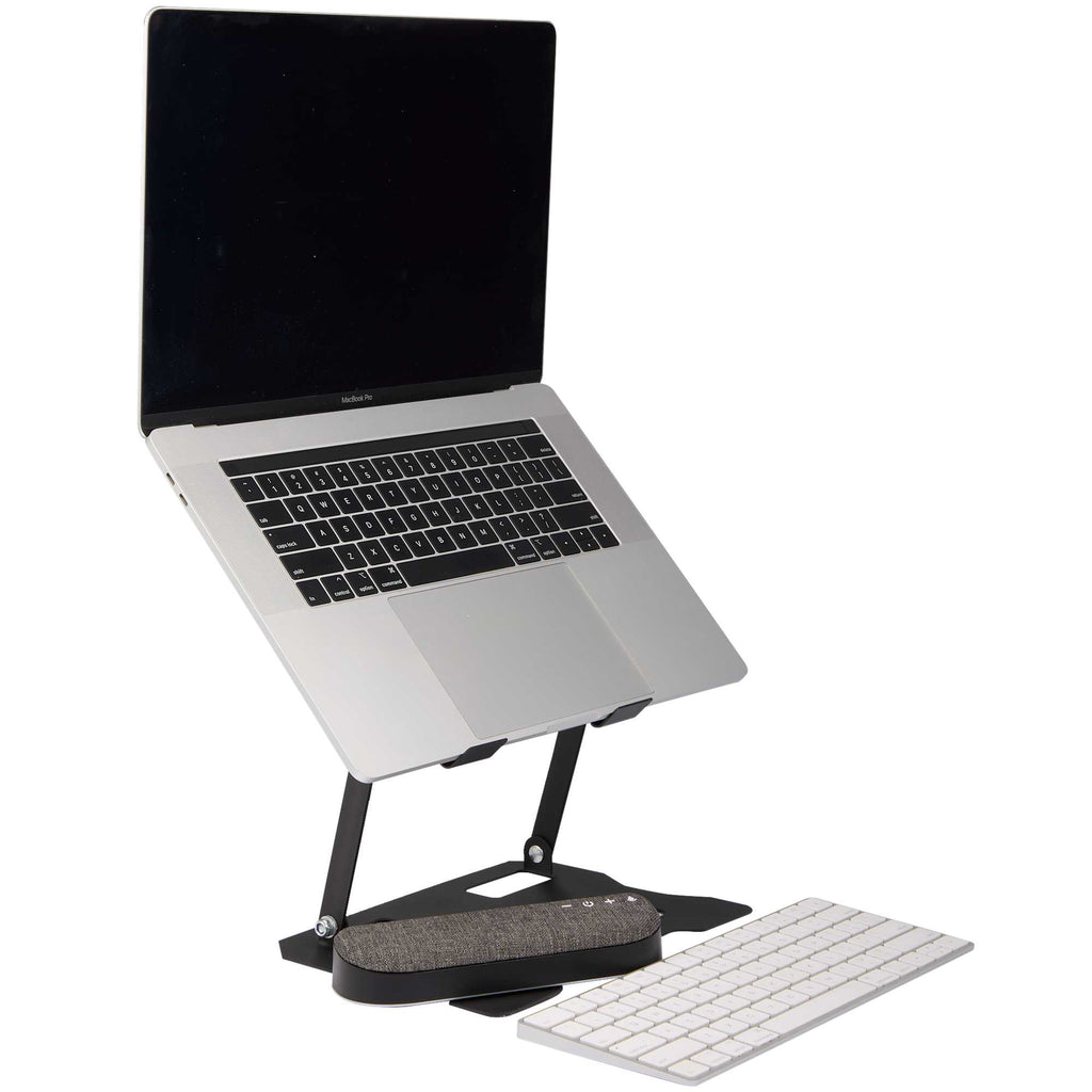 Folding Laptop Stand with Removable Bluetooth Speaker - Black - Right Angle Propped
