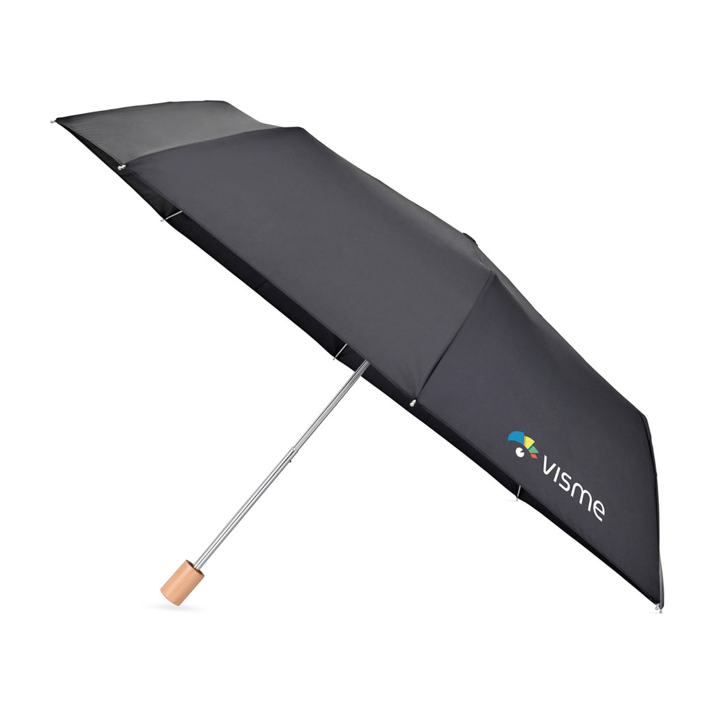 Folding Umbrella with Wooden Handle, 43 Inch Transfer - Black - View 1