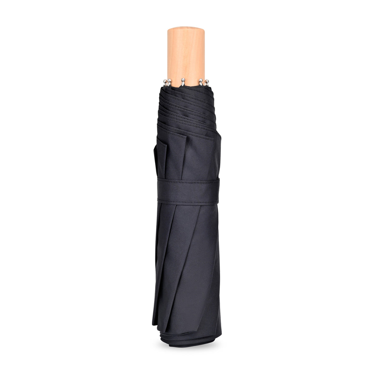 Folding Umbrella with Wooden Handle, 43 Inch Transfer - Black - View 4